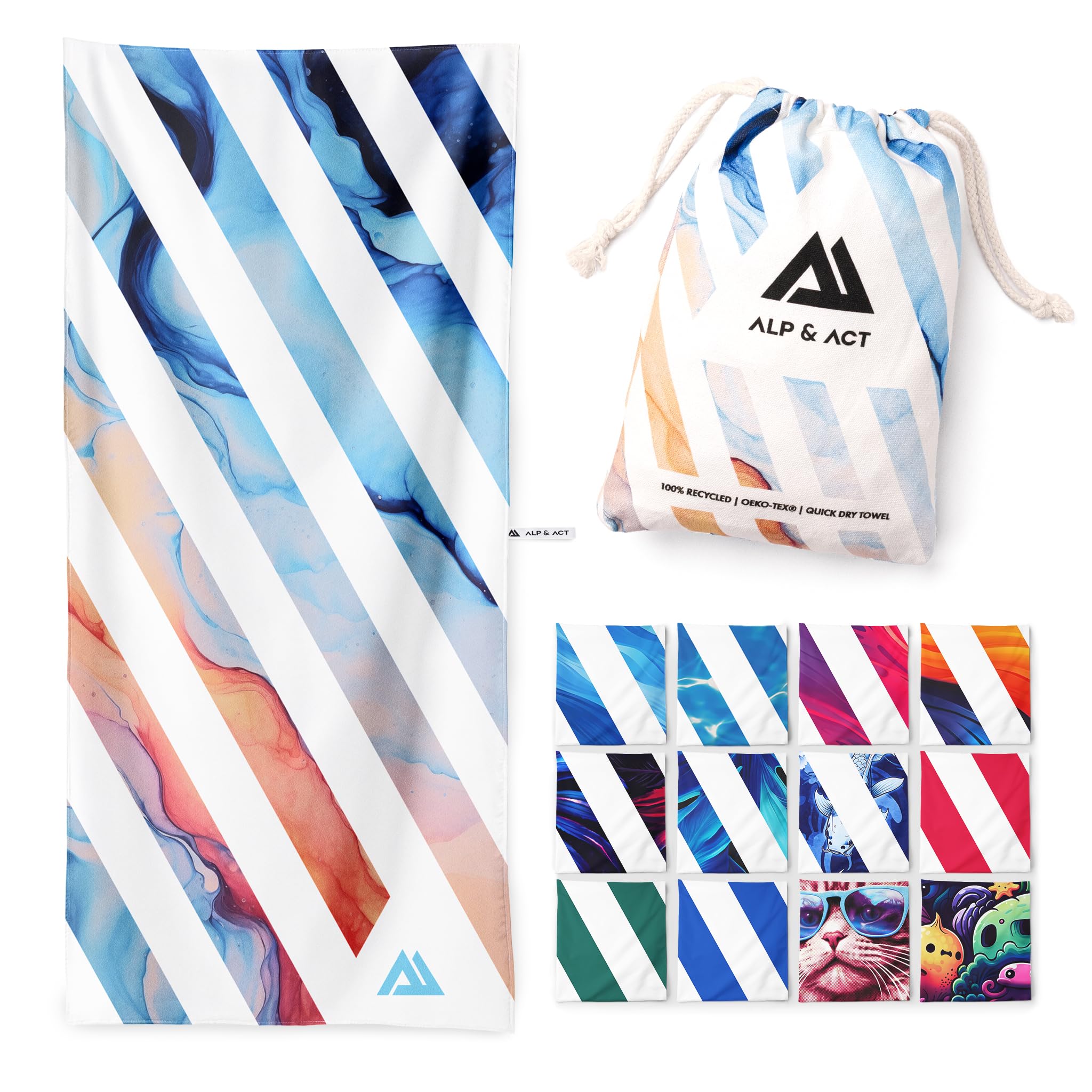 ALP & ACT XXL Beach Towel | 200x90cm Recycled Microfibre Quick Dry