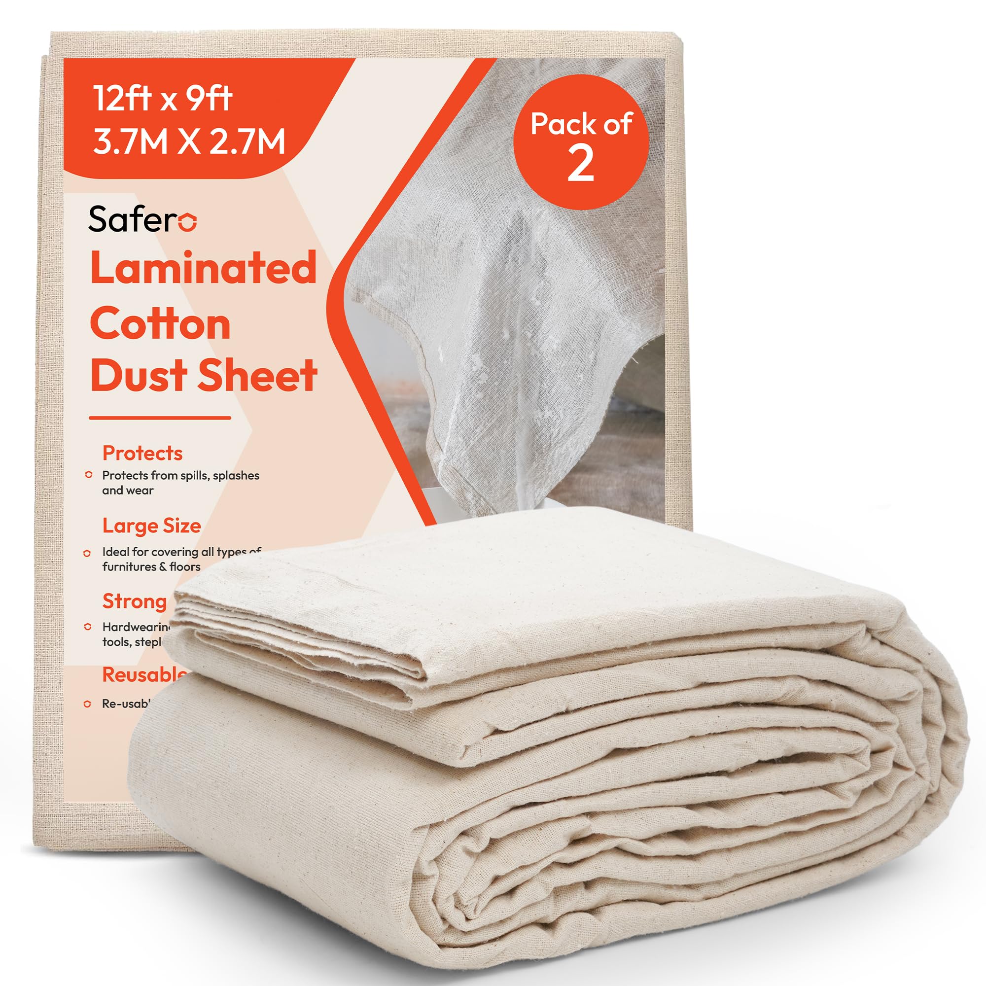Waterproof Laminated Cotton Dust Sheets, 12ft x 9ft (2 Pack)