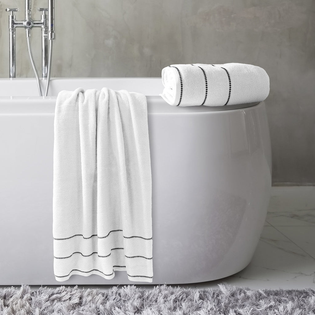 Luxury Cotton Towel Set- 2 Piece Bath Sheet Set Made From 100% Zero Twist Cotton- Quick Dry, Soft and Absorbent By Bedford Home White/Black
