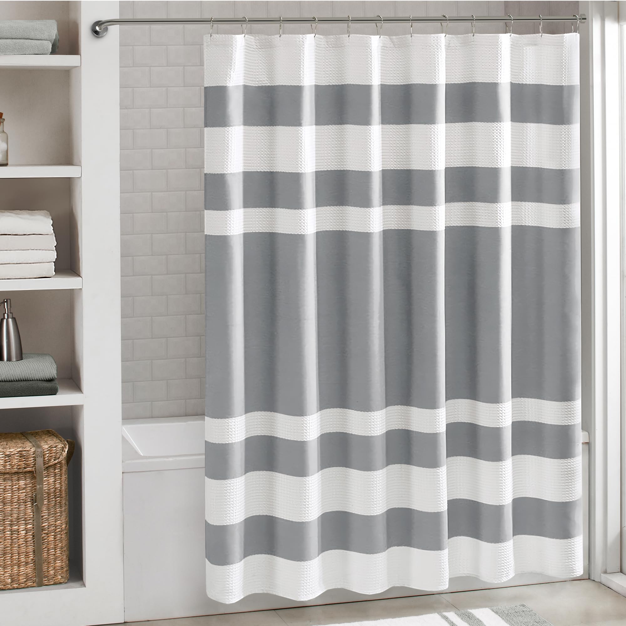 Madison Park Spa Waffle Weave Shower Curtain – 3M Water Repellent Fabric