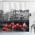 ABAKUHAUS Amsterdam Canal Shower Curtain | Waterproof Fabric Decor