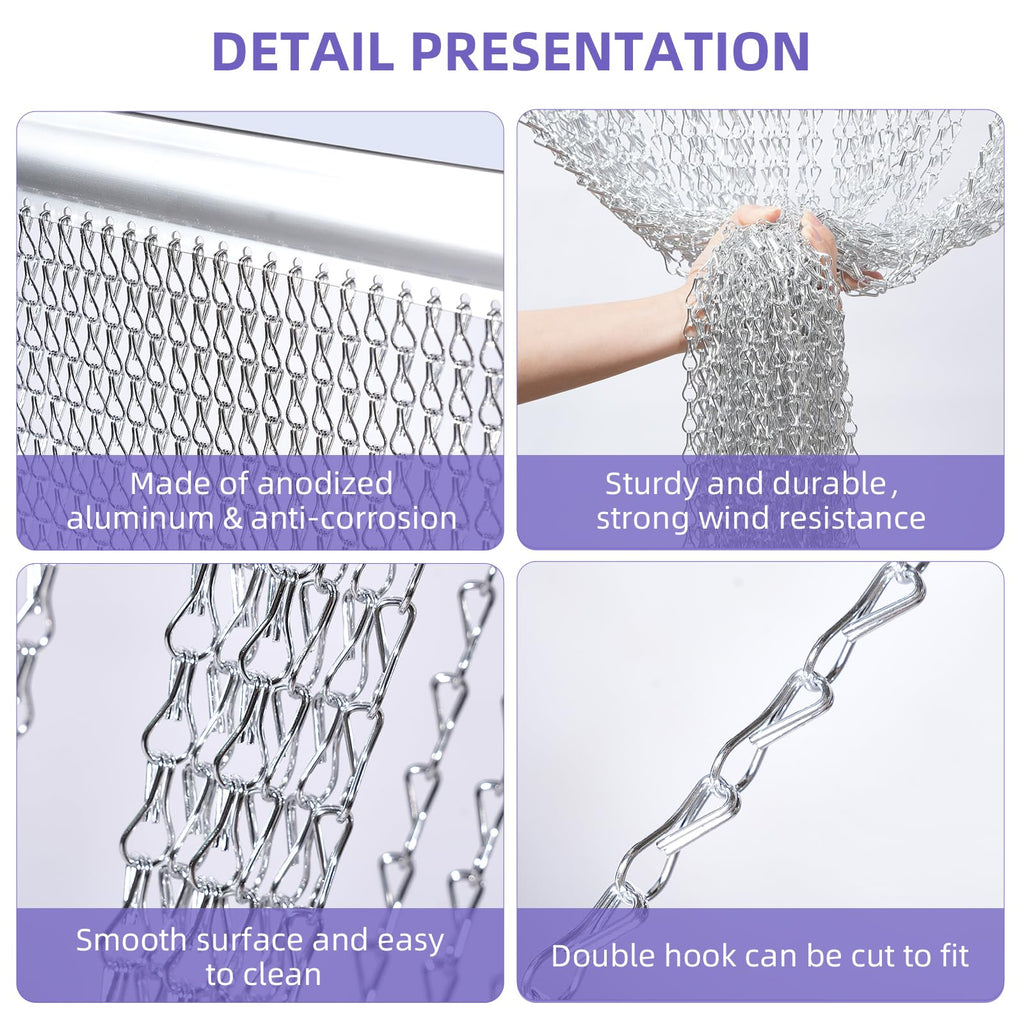 Gluwoer Silver Aluminium Chain Fly Screen - 90x200cm Metal Door Curtain