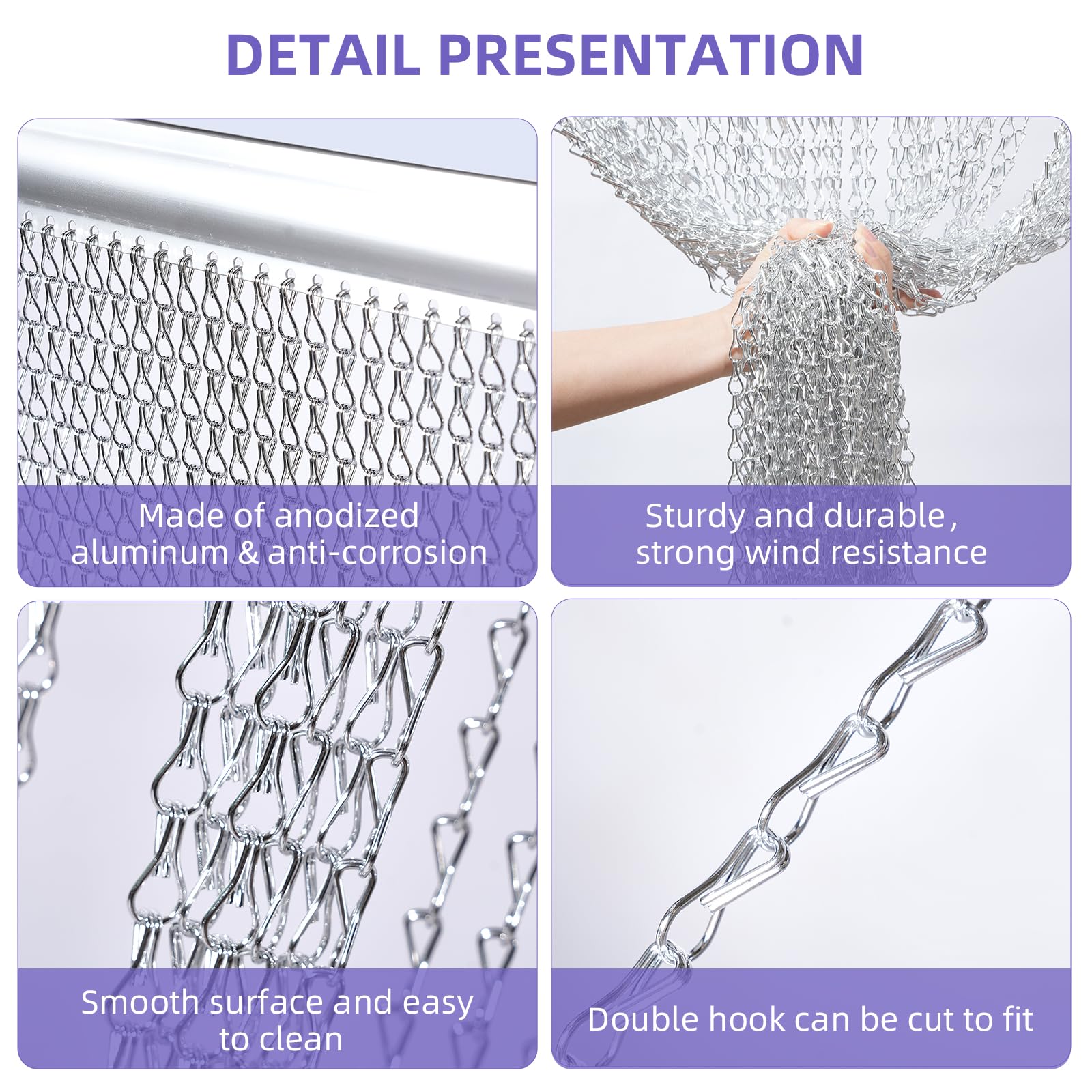 Gluwoer Silver Aluminium Chain Fly Screen - 90x200cm Metal Door Curtain