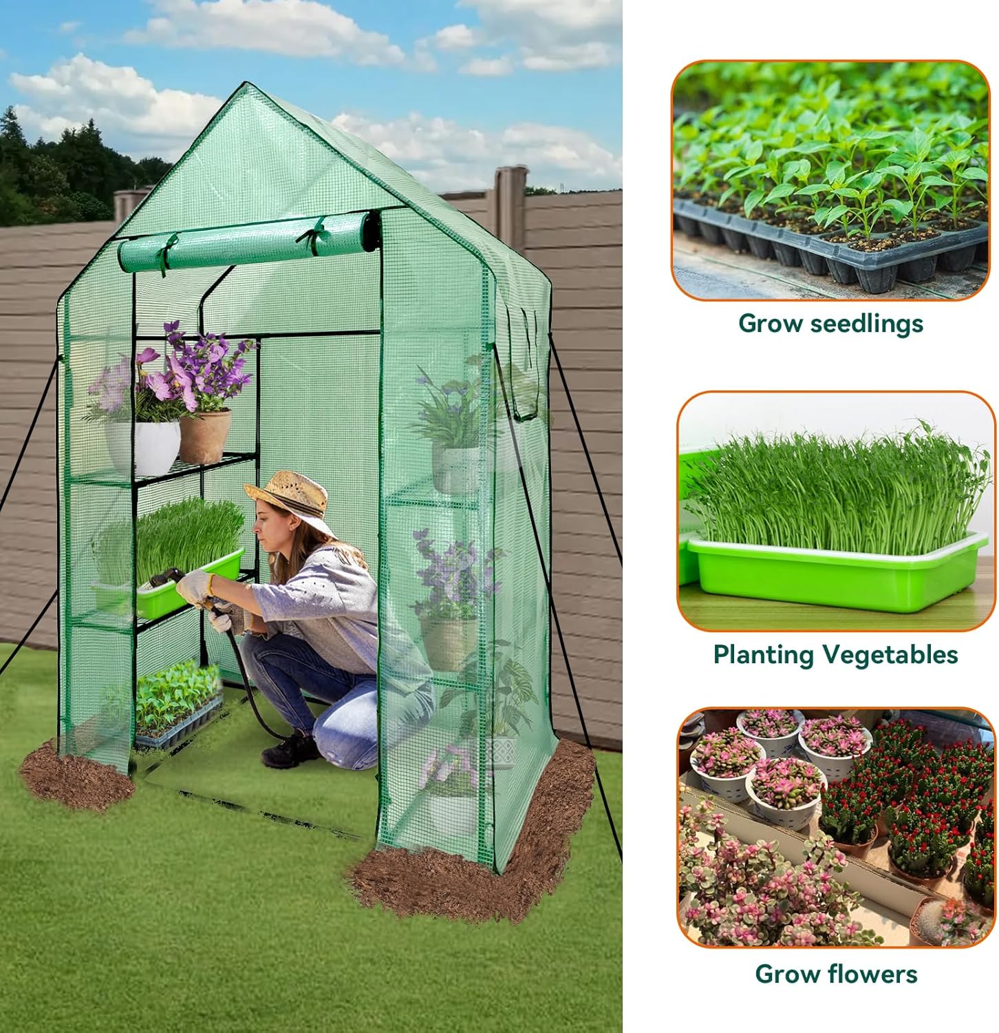 Grandhom Walk-In Greenhouse - 3-Tier 6 Shelves PE Cover 143x73x195cm