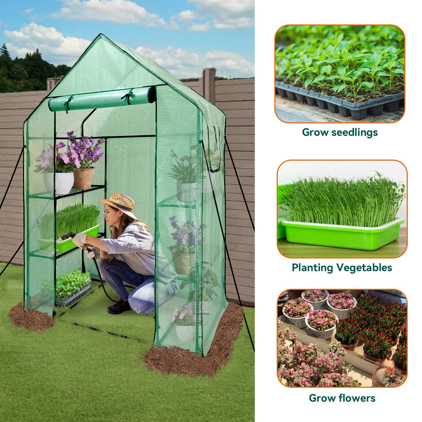 Grandhom Walk-In Greenhouse - 3 Tiers 6 Shelves with Durable PE Cover