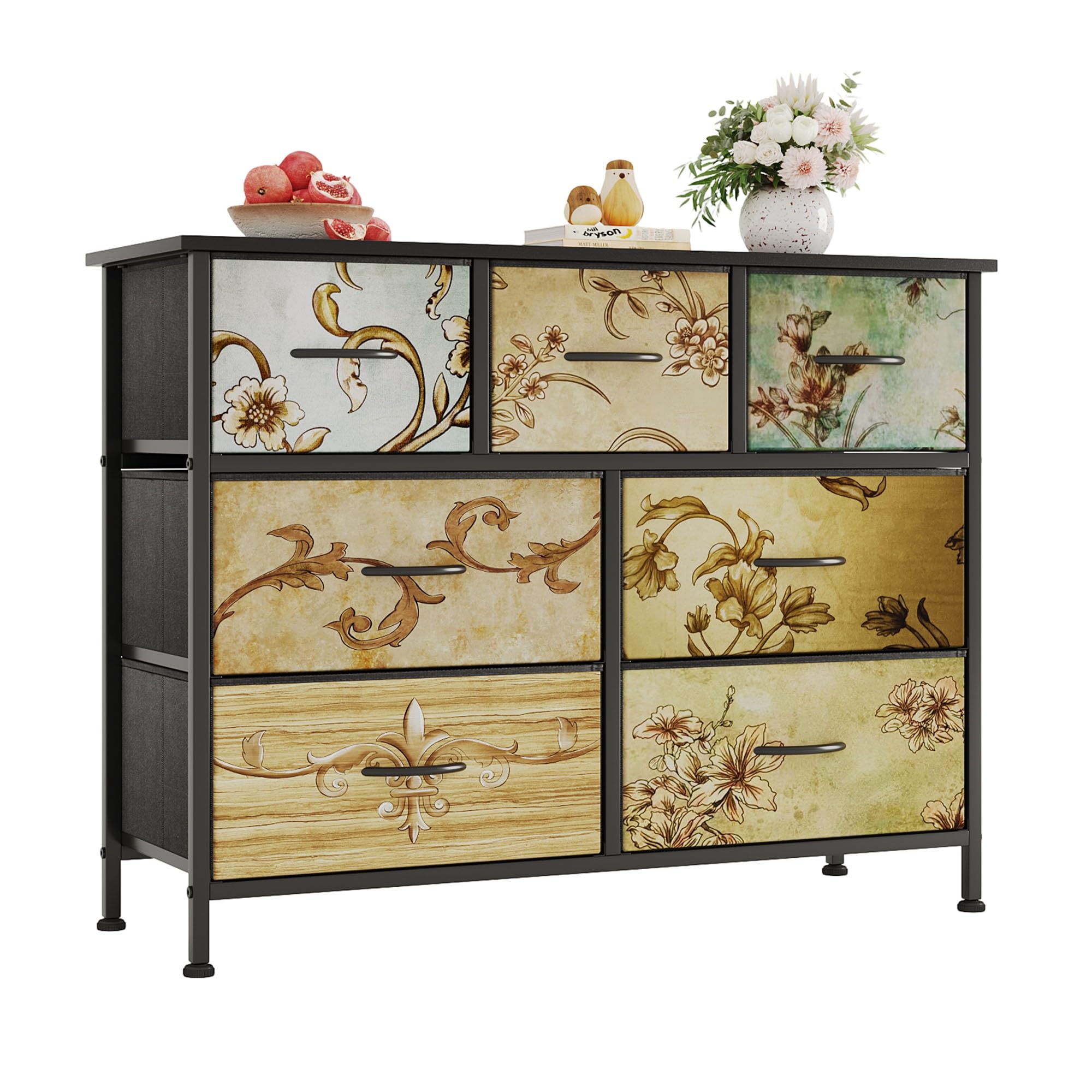 Flrrtenv 7-Drawer Fabric Dresser | Tall Chest with Flower Printing