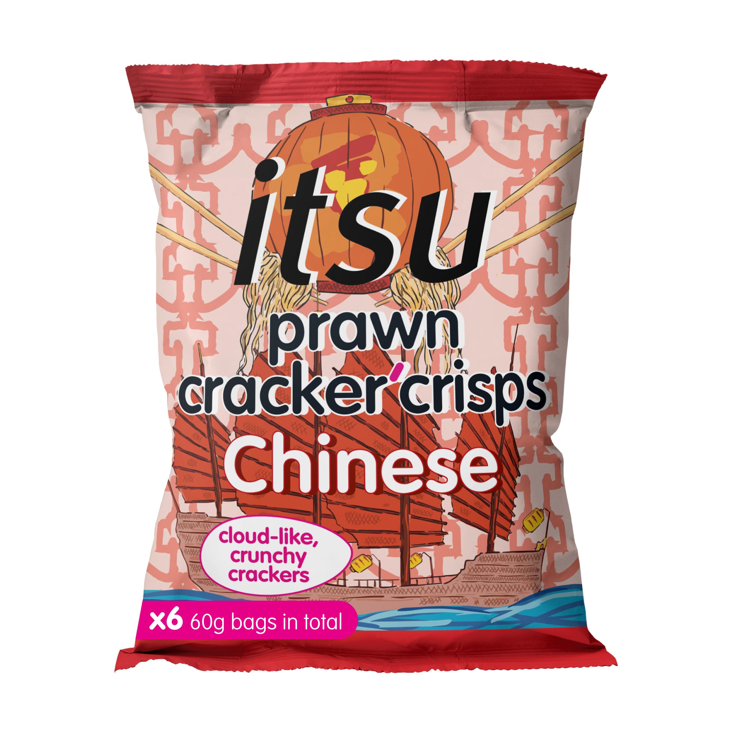 itsu Chinese Hoisin Prawn Cracker Crisps - 60g Sharing Bag (Pack of 6)