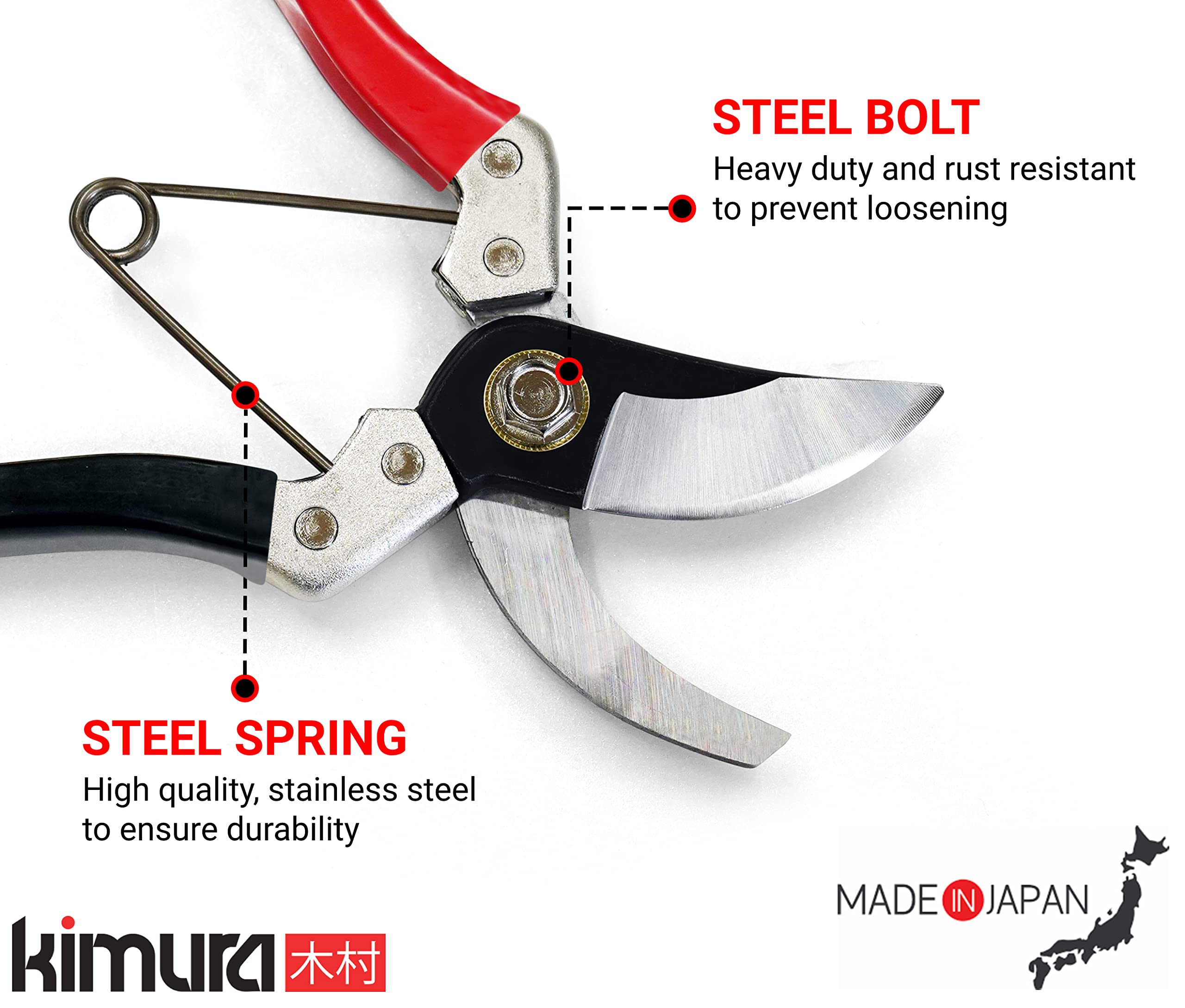 Kimura 8" Japanese Yasugi Steel Garden Secateurs | Heavy Duty Bypass Shears
