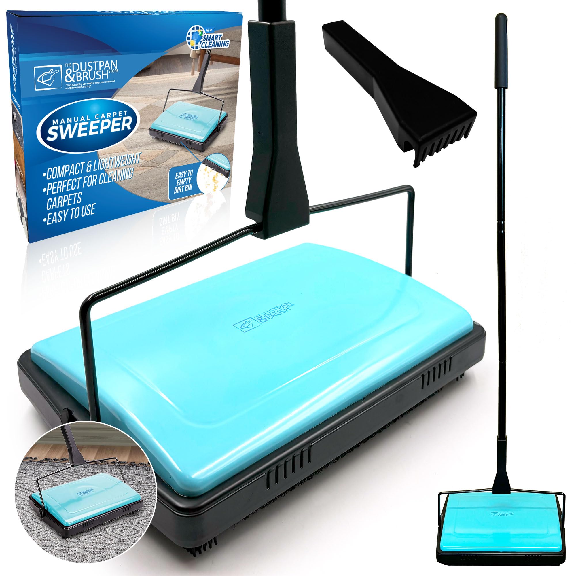 Manual Carpet Sweeper with Detachable Cleaning Comb