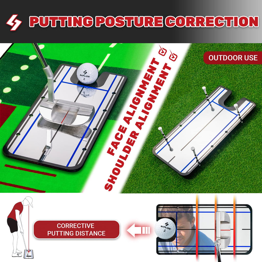 SAPLIZE Golf Putting Mat with Trajectory Tracing and Alignment Mirror