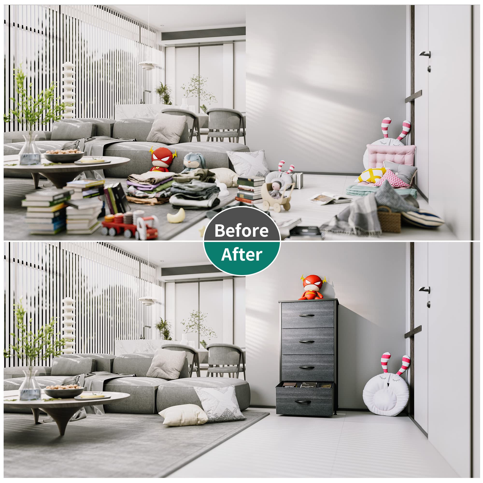 YITAHOME 4-Drawer Fabric Dresser | Metal Frame Storage Chest – Charcoal