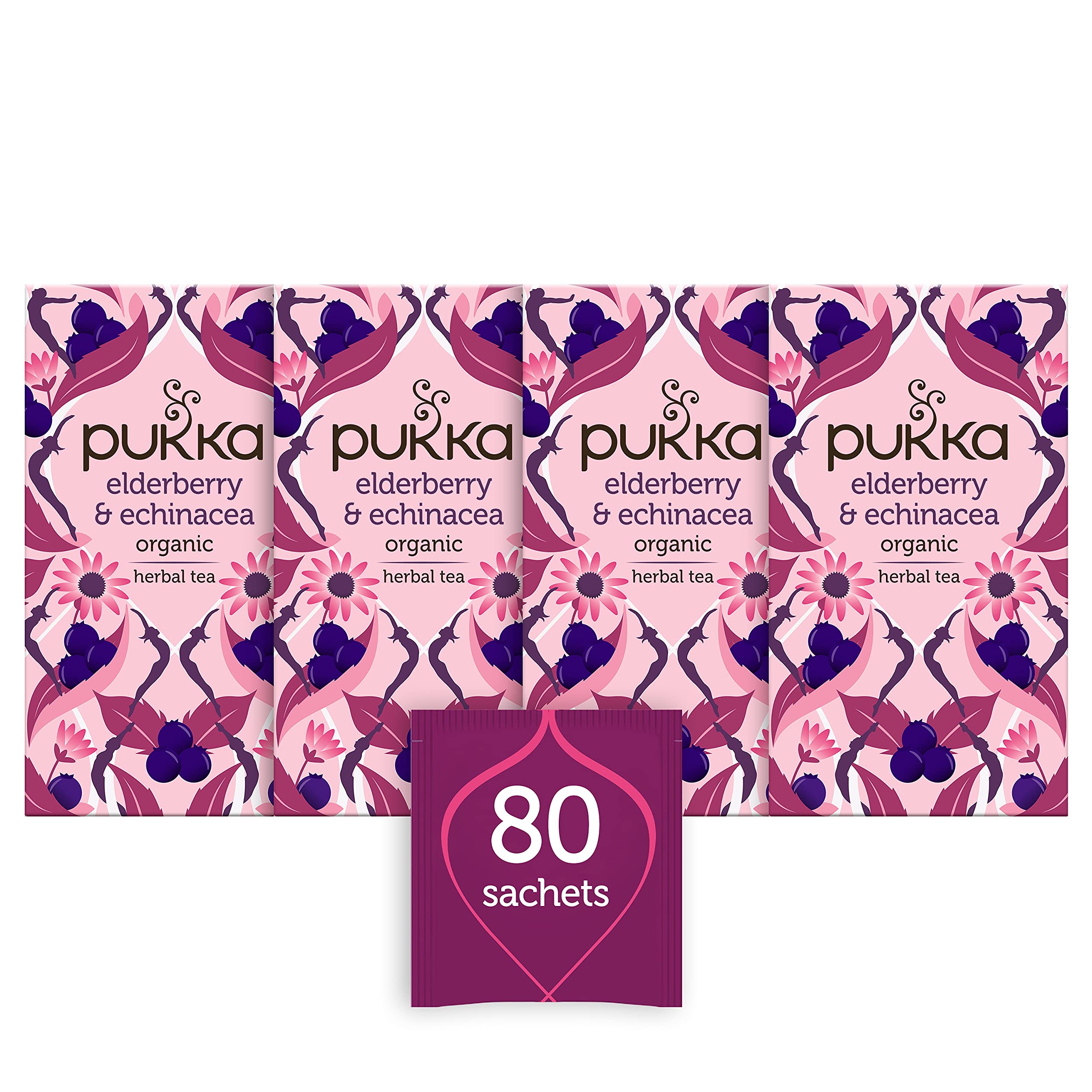 Pukka Herbs Elderberry & Echinacea Organic Herbal Tea - 4 Pack (80 Bags)