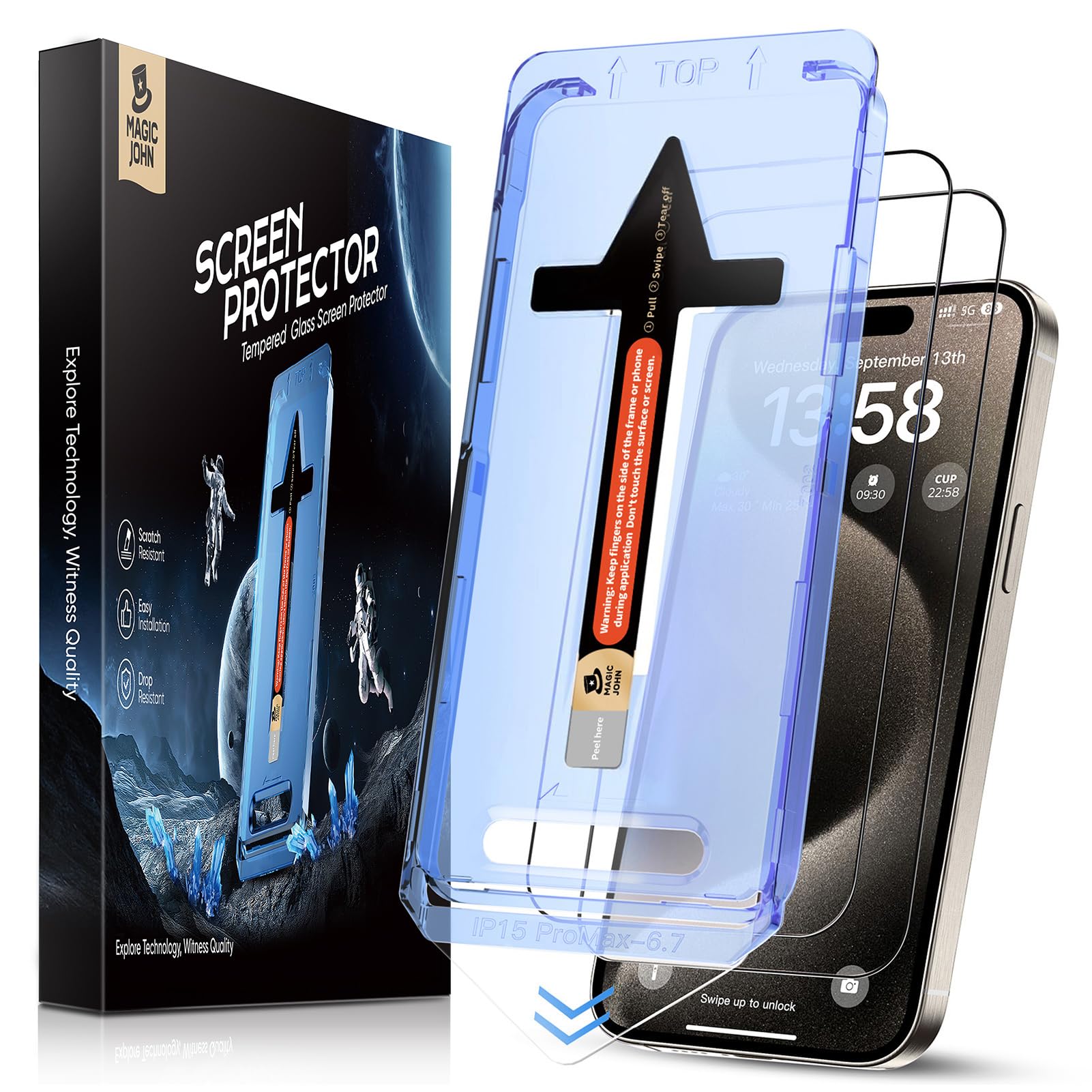 Magic John iPhone 15 Pro Max Tempered Glass Screen Protector – 2 Pack