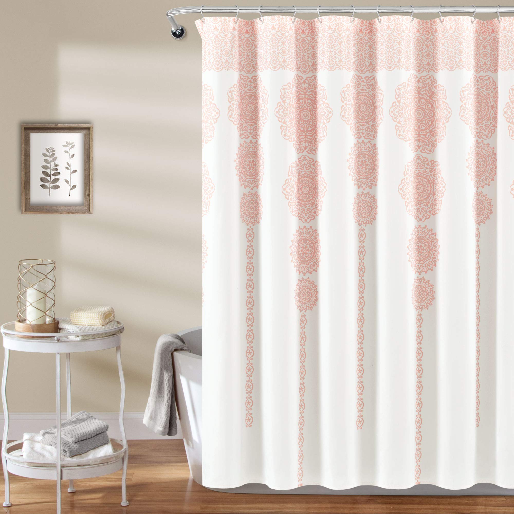 Lush Decor Stripe Medallion Shower Curtain – Boho Mandala Print, 72x72