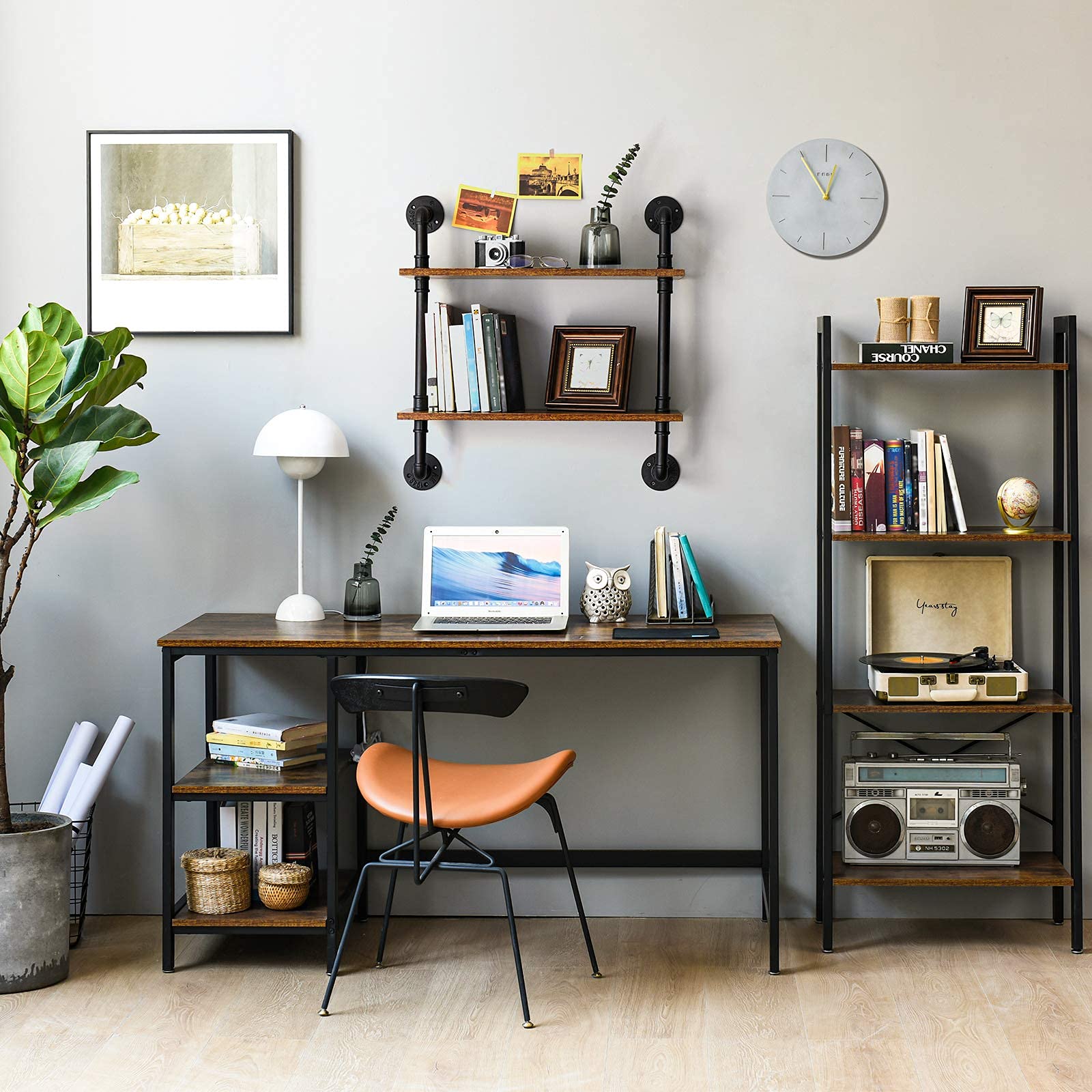 IBUYKE Industrial Pipe Floating Shelves – 2-Tier Wood Wall Storage Unit