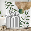 Jolof Store Boho Shower Curtain – Abstract Sun & Leaves Waterproof Polyester