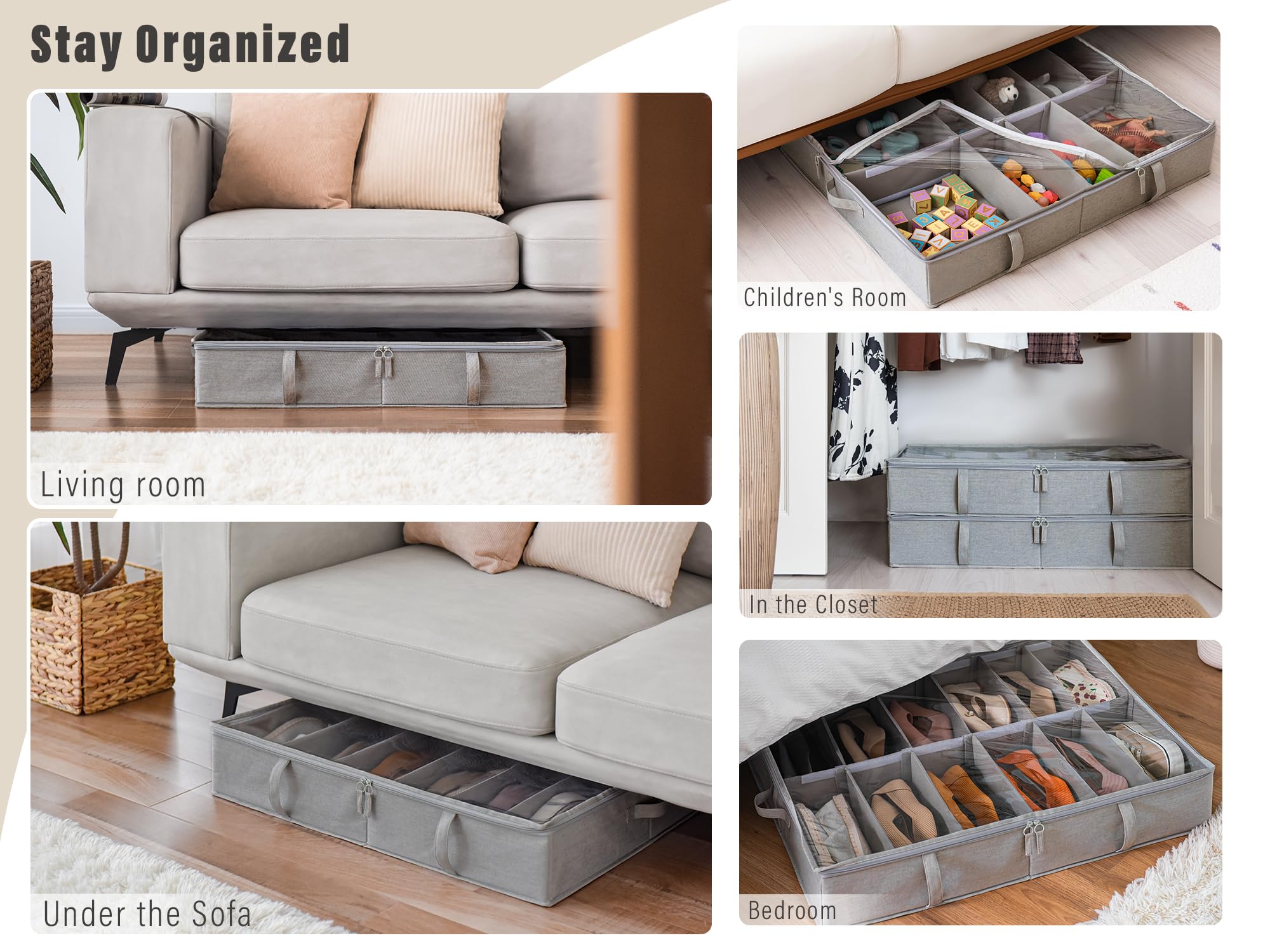 StorageWorks Under Bed Shoe Storage Organizer - Grey, 2-Pack