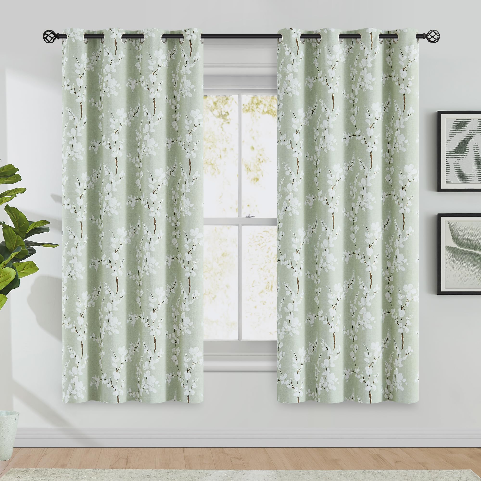 Fmfunctex Green Floral Blackout Curtains | 72" Thermal Grommet Panels