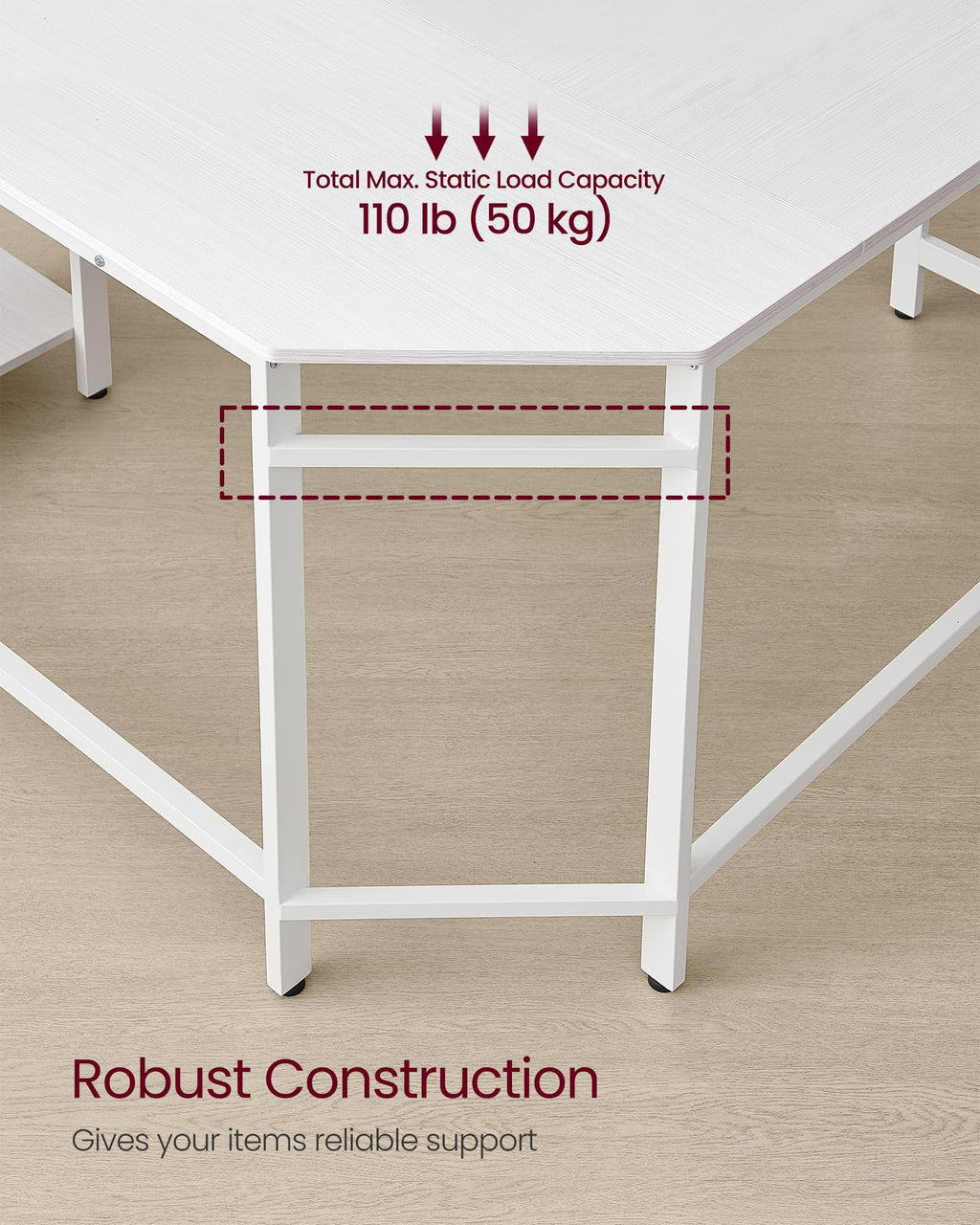 VASAGLE L-Shaped Computer Desk – 138cm Corner Gaming Workstation, White