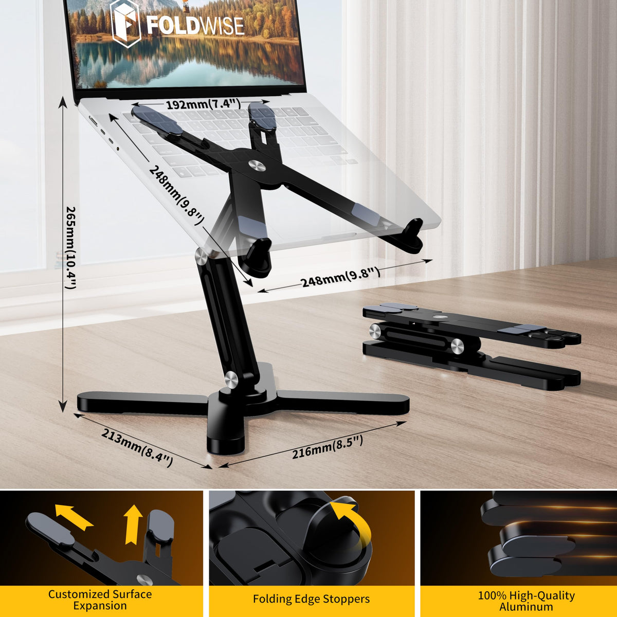 FoldWise X Premium Laptop Stand for Desk, 100% Aluminium with 360° Rotation