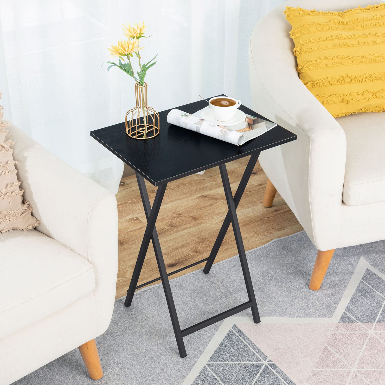 HOOBRO Folding TV Tray Tables Set of 2 | Metal Laptop Side Tables, Black