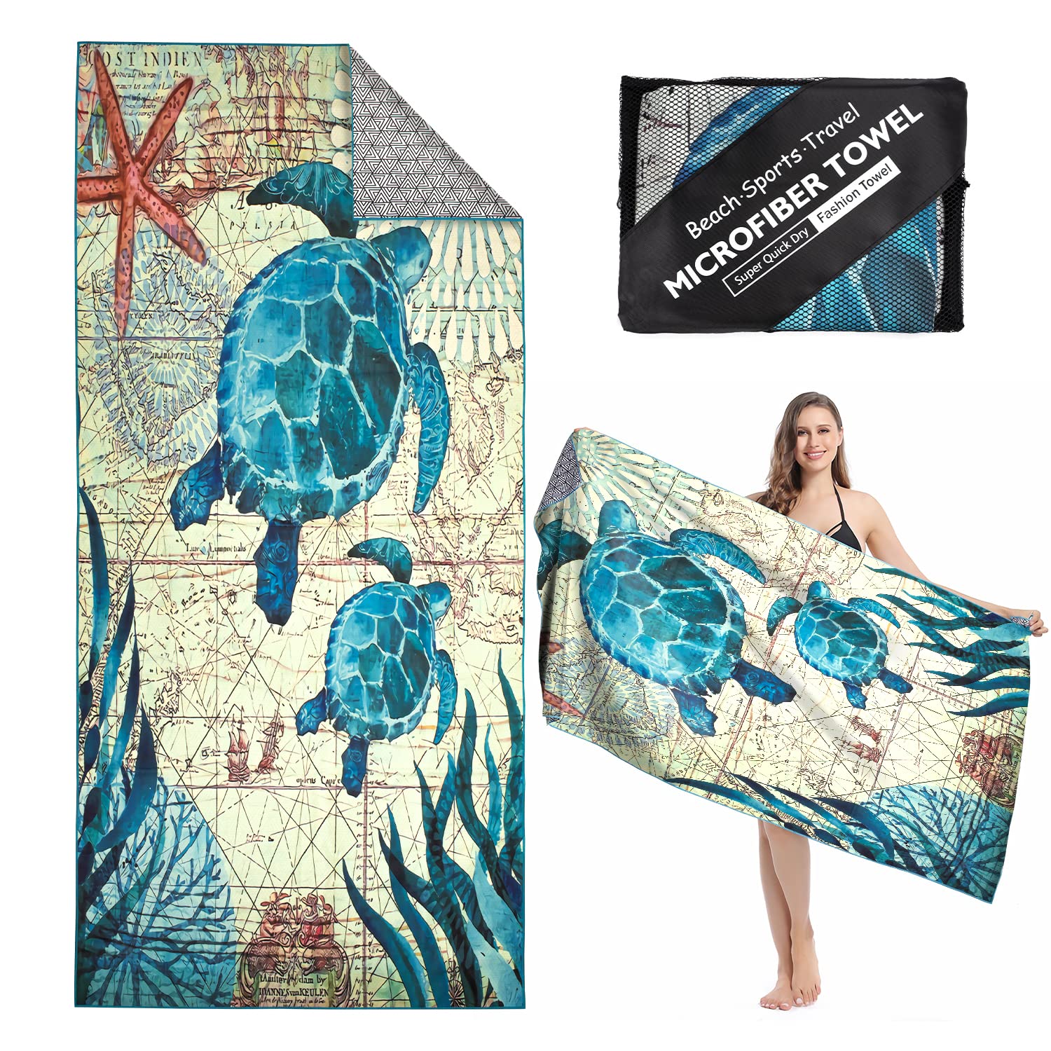 Bafiwu Sand Free Microfibre Beach Towel | 71x32 Oversized Quick Dry