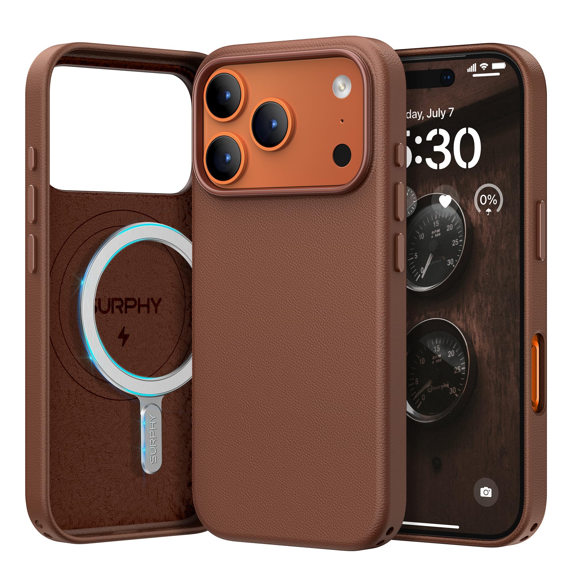 SURPHY iPhone 17 Pro Max Leather Case | MagSafe Compatible – Brown