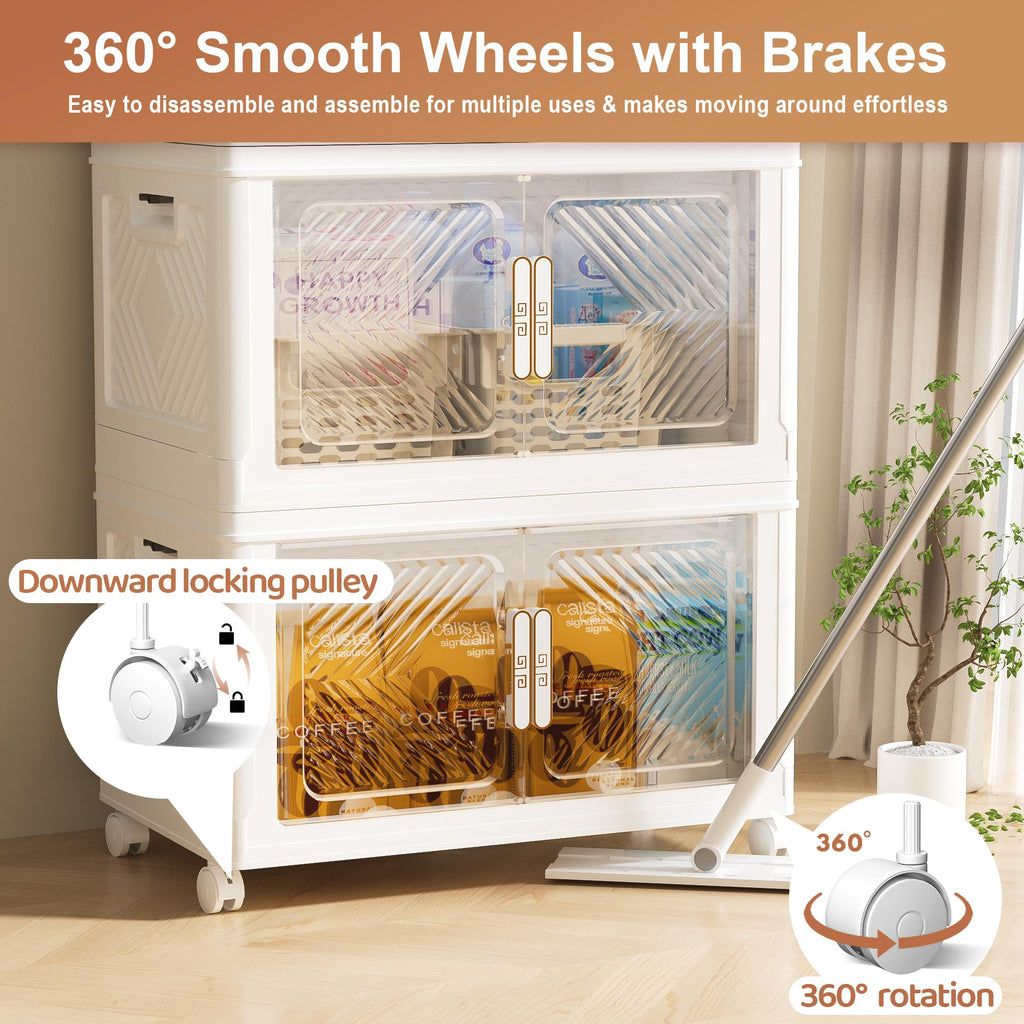 Pioncrey 4-Pack Stackable Storage Boxes | 70L Collapsible Bins with Wheels