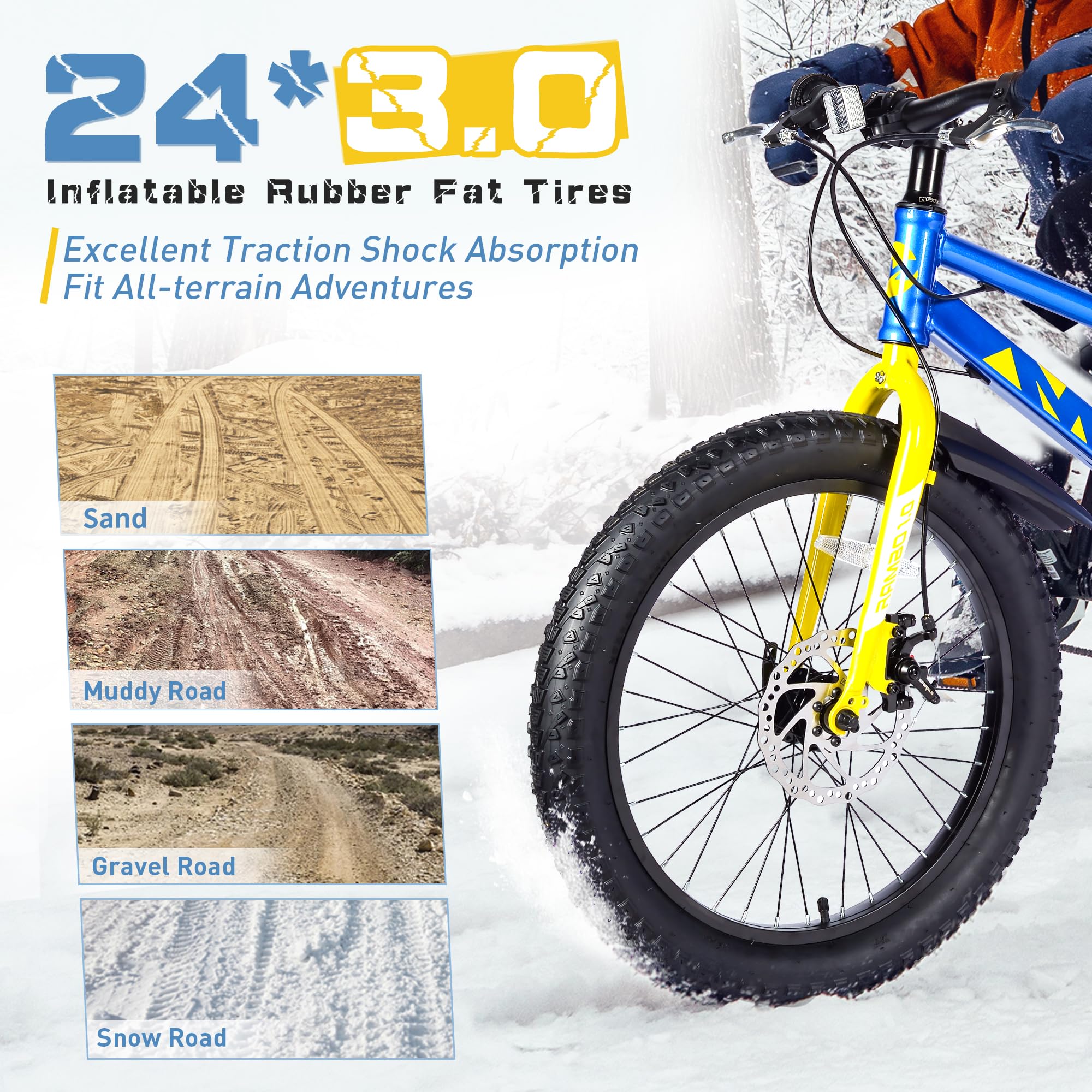 GRELiving 24x3.0 Inch E-Bike Fat Tyres | Heavy Duty Bicycle Tyre (Pack of 2)