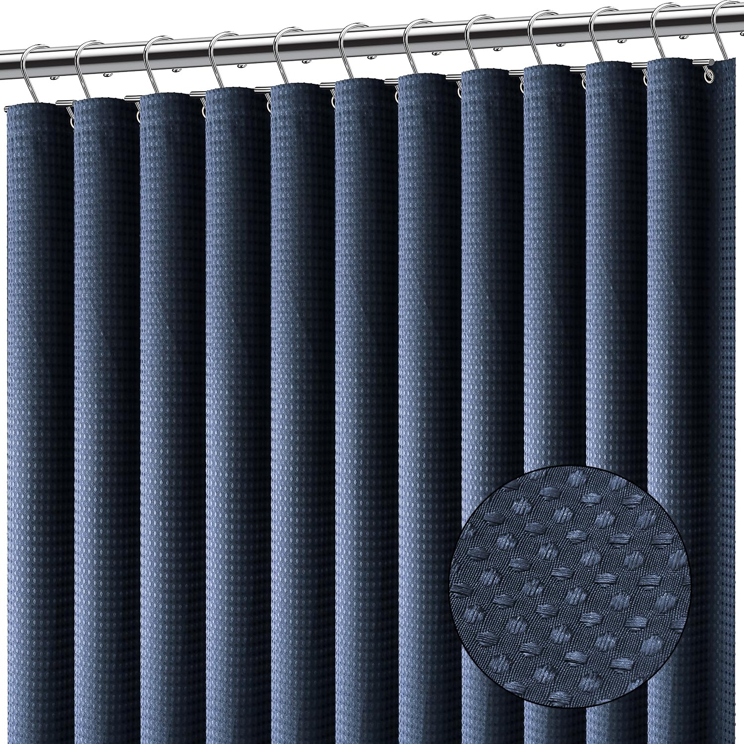 Clara Clark Navy Blue Waffle Fabric Shower Curtain | 72x72 Waterproof