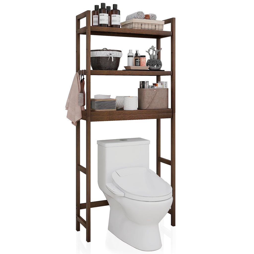 SMIBUY Bamboo Over-The-Toilet Storage Rack | 3-Tier Adjustable Shelf