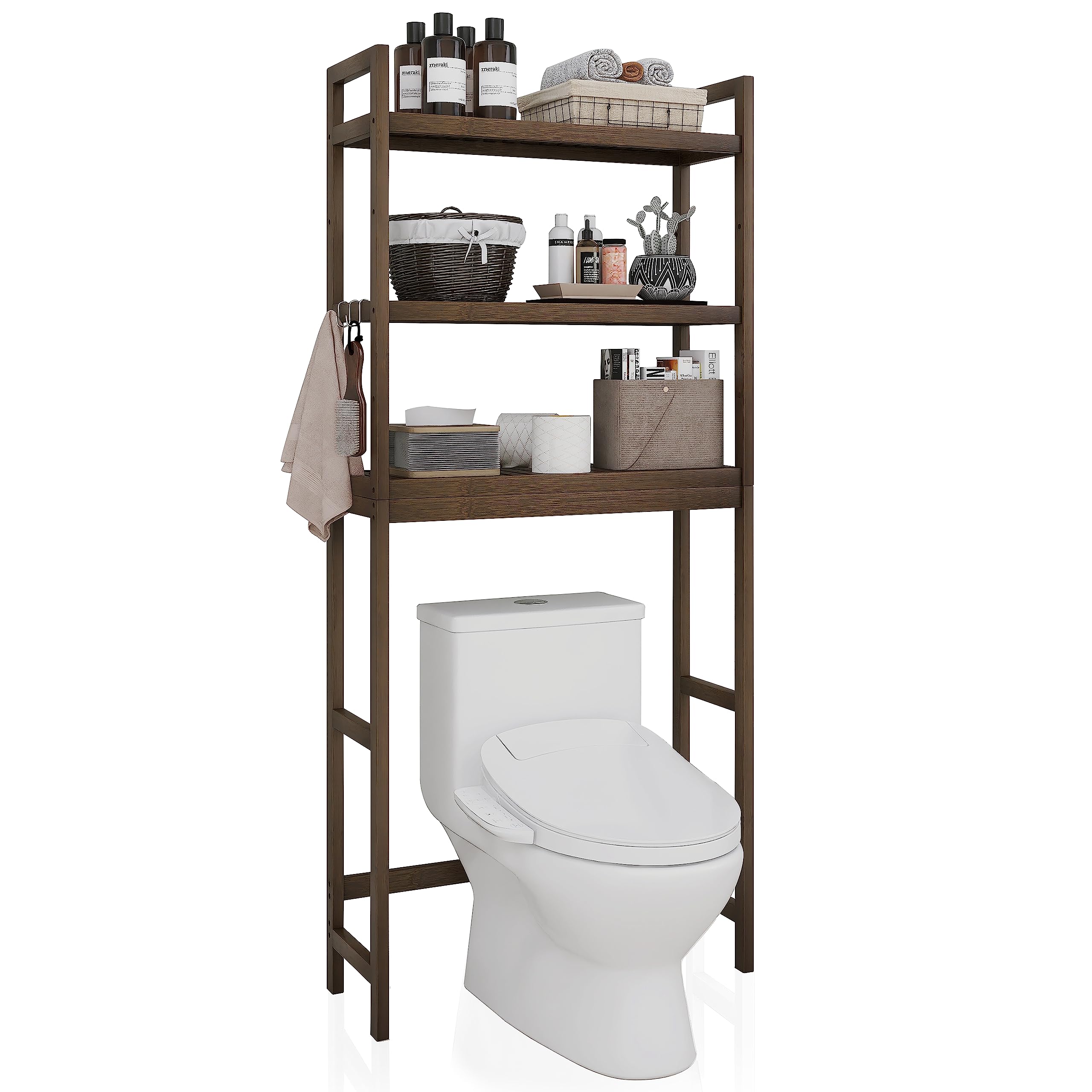 SMIBUY Bamboo Over-The-Toilet Storage Rack | 3-Tier Adjustable Shelf