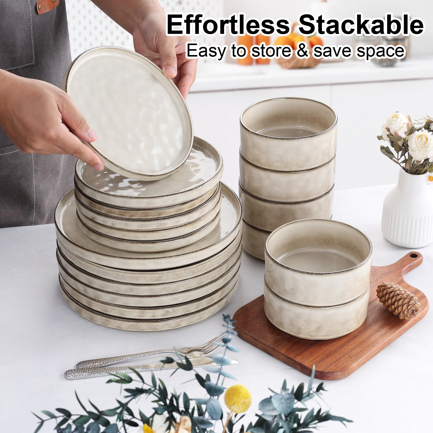 Homikit 18-Piece Stoneware Dinner Set for 6 | Reactive Glaze Dinnerware
