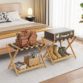 BAMBOOHOMIE Bamboo Luggage Rack for Guest Room, 26.77" Folding Wide Suitcase Stand with Storage Shelf