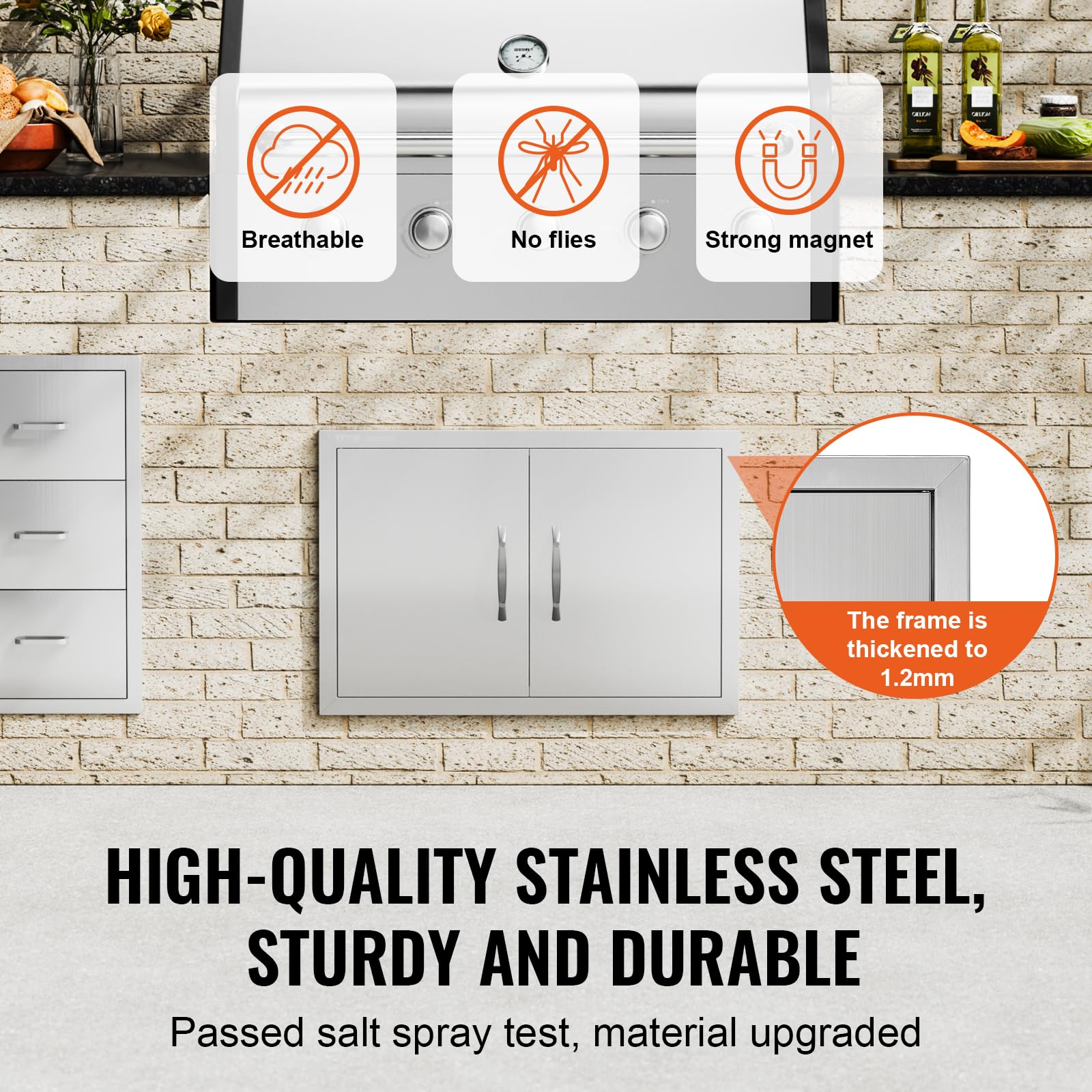 VEVOR Stainless Steel BBQ Access Door - 28x19 Inch Flush Mount Double Door