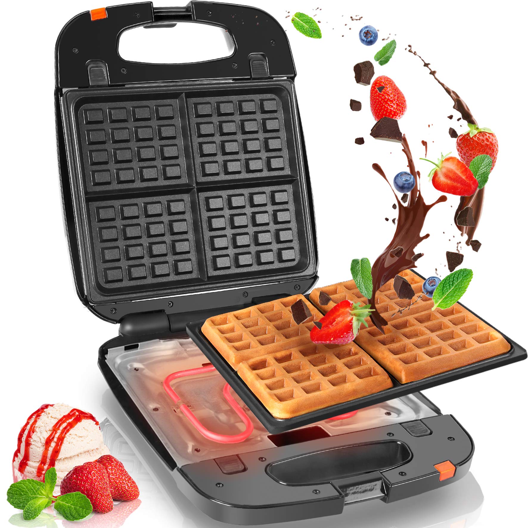 Duronic WM60 Belgian Waffle Maker – 1200W Non-Stick Iron with Removable Plates