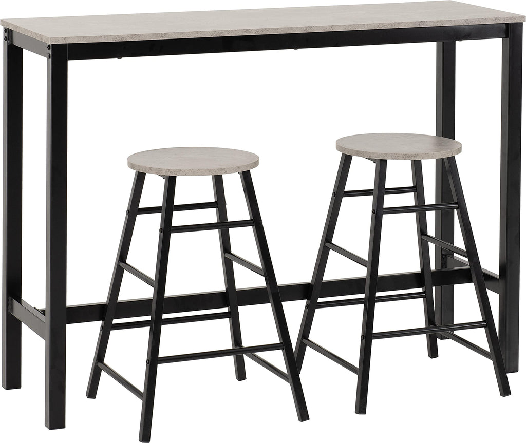 Seconique Athens Breakfast Bar Table and 2 Chairs Set in Concrete Effect
