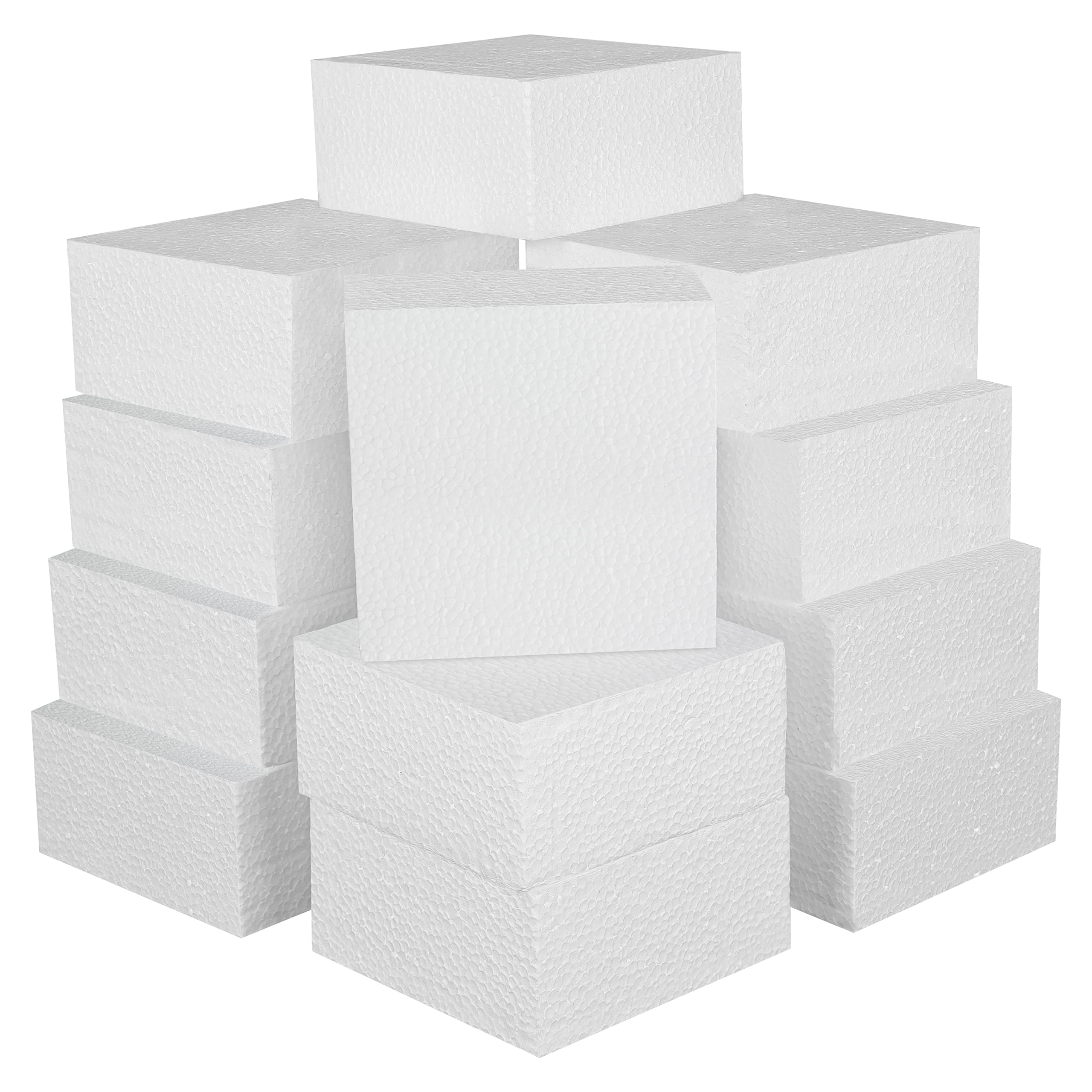Belle Vous White Polystyrene Craft Foam Blocks - 4x4x2 Inch (12 Pack)
