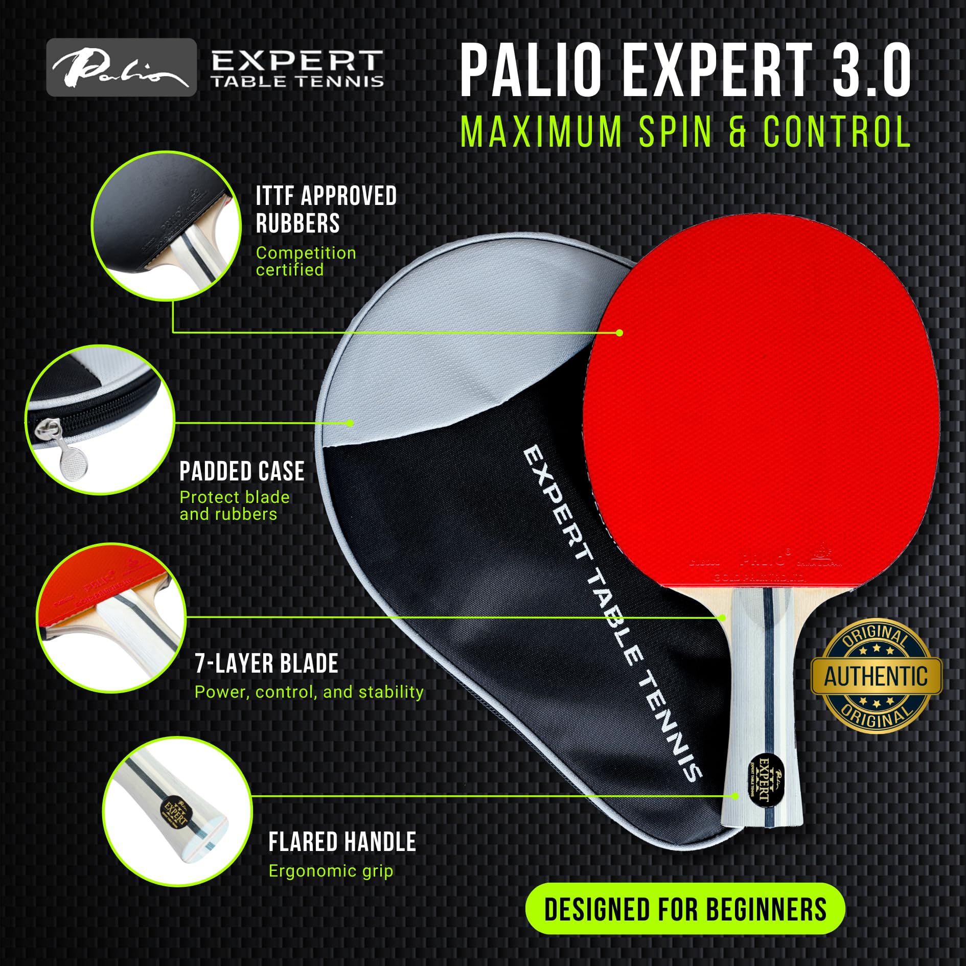 Palio Expert 3.0 Table Tennis Bat Set - ITTF Approved Ping Pong Rackets