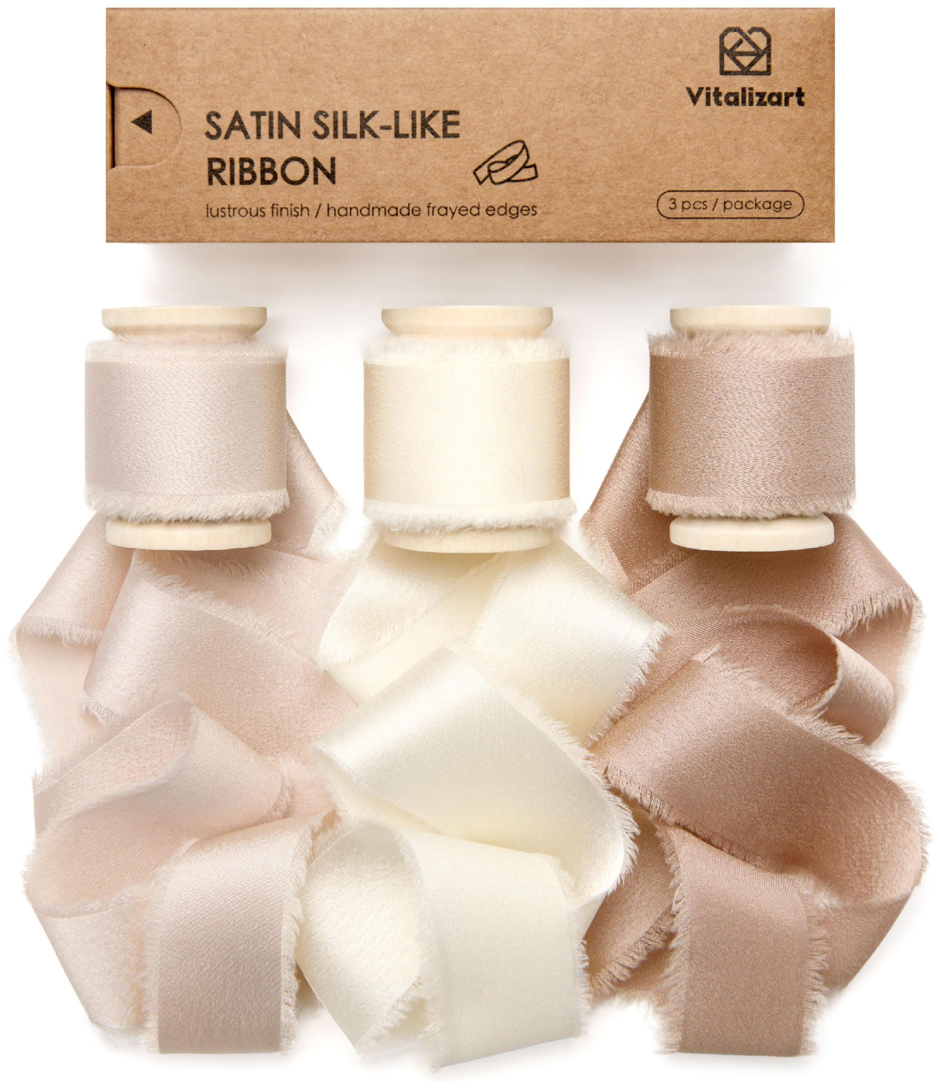 Vitalizart Silky Satin Ribbon – 1" x 15 Yard Handmade Frayed Ribbon