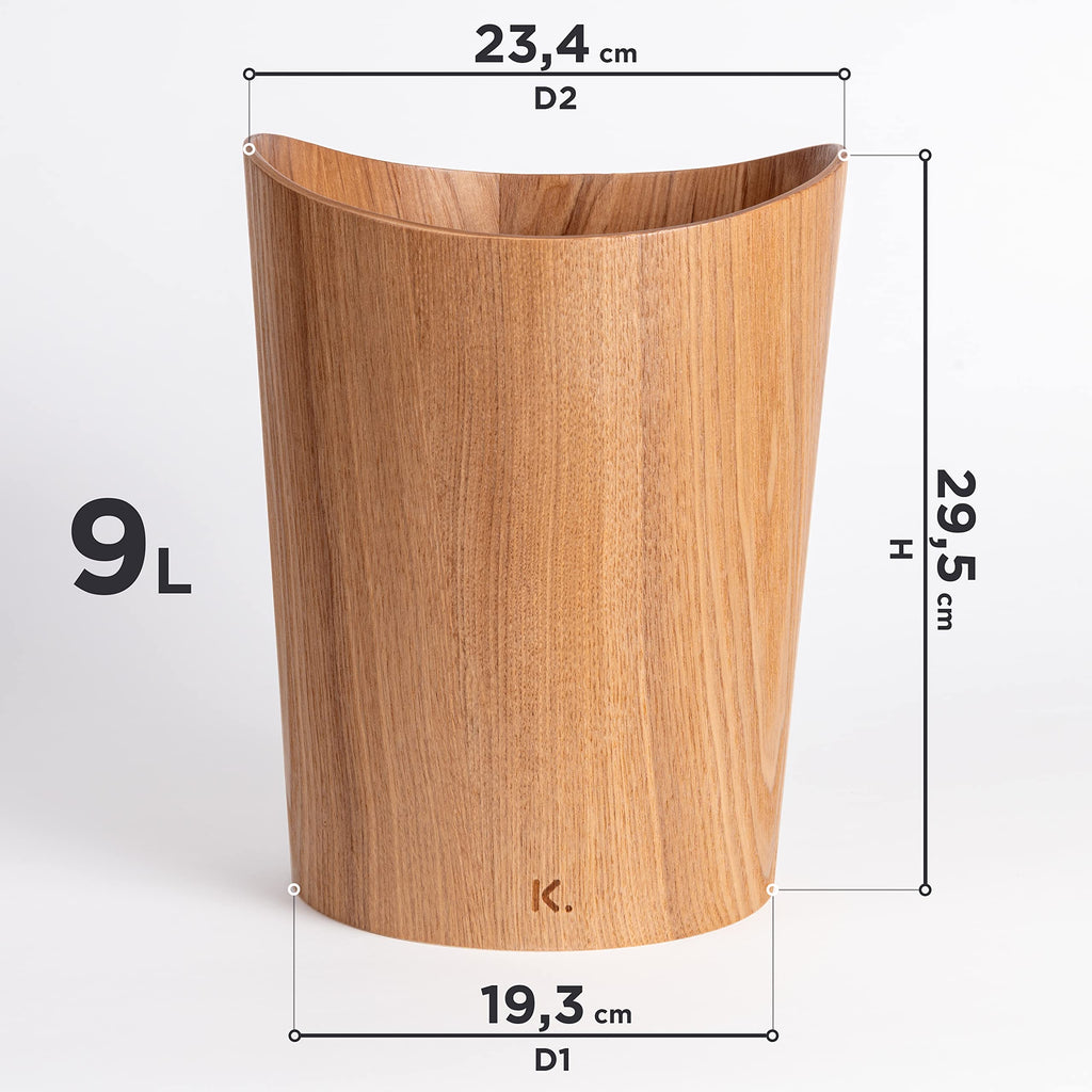 Kazai Real Wood Waste Paper Bin – 9L Sustainable Ash Wooden Basket