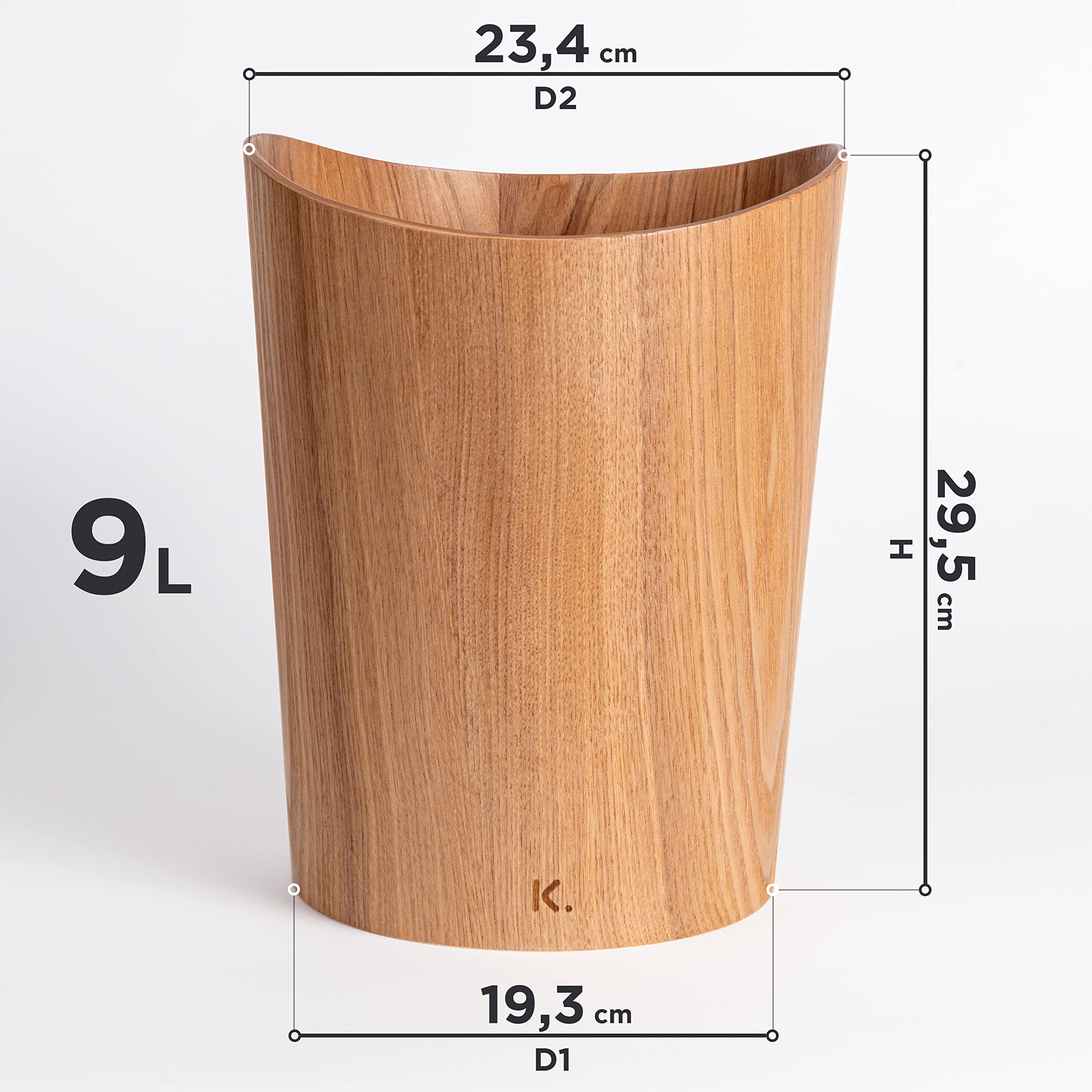 Kazai Real Wood Waste Paper Bin – 9L Sustainable Ash Wooden Basket