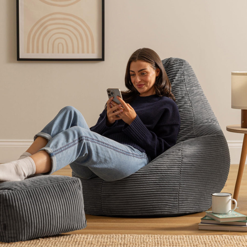icon Dalton Cord Bean Bag & Footstool with Filling Included, Grey - image 2