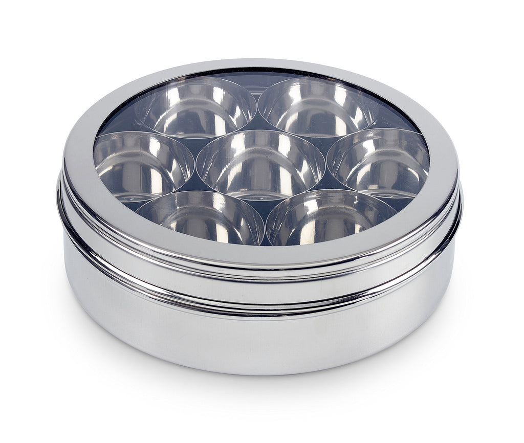 Zinel Stainless Steel Masala Dabba Spice Box with 7 Compartments, 22cm