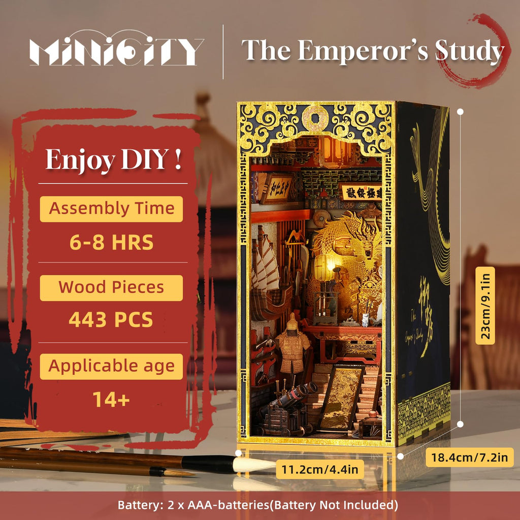 Minicity Book Nook Kit – DIY 3D Wooden Puzzle Chinese Study Shelf Insert