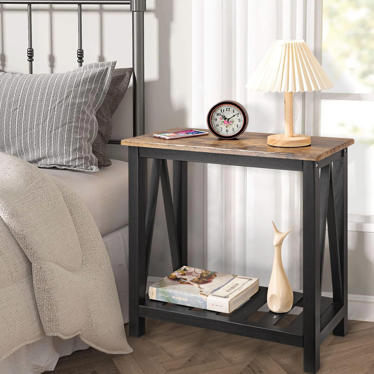 Narrow End table Rectangular Side Tables with Storage Shelf Small Sofa Table Industrial Nightstands Bedside Table for Small Spaces Living Room - image 4