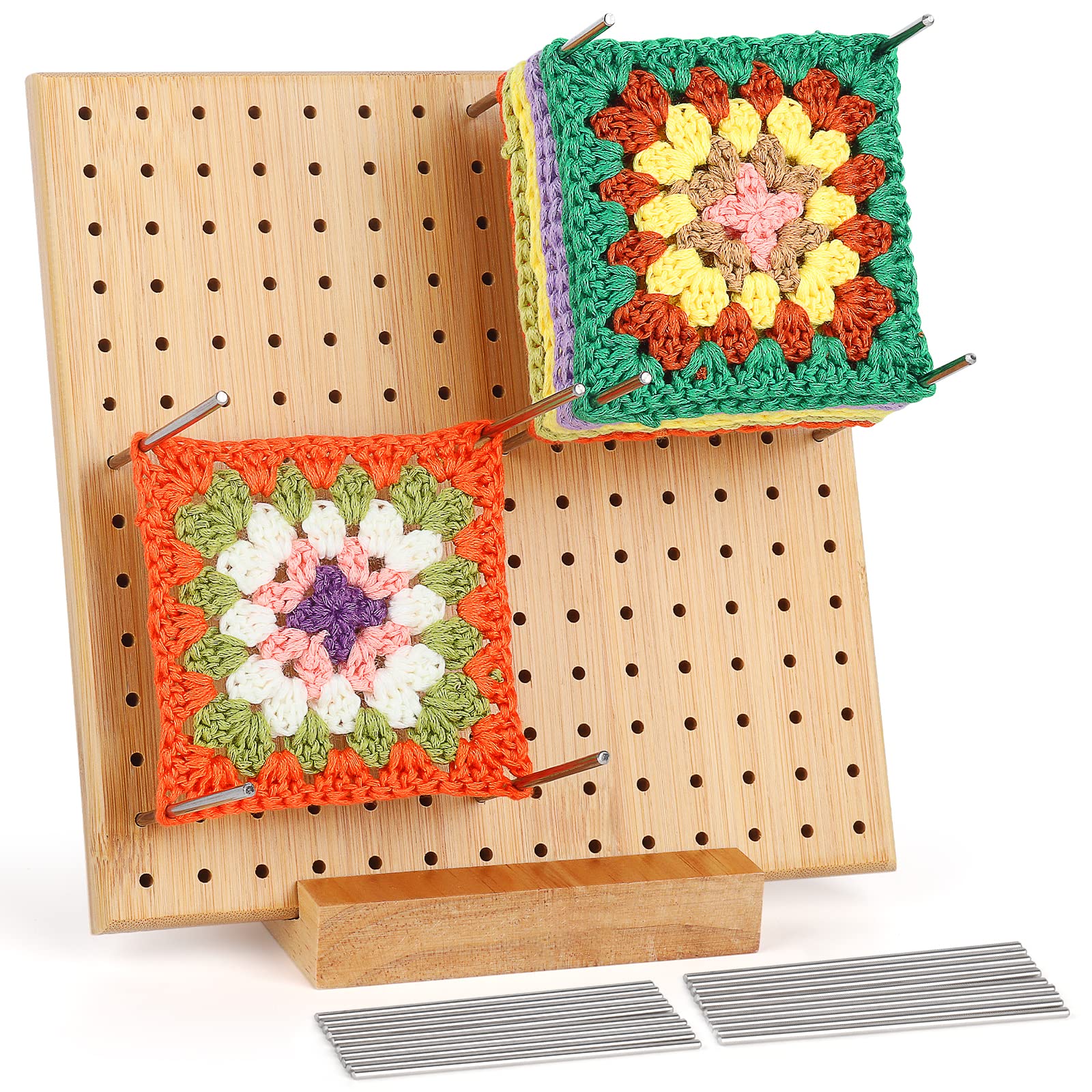 Aeelike Bamboo Crochet Blocking Board with 20 Pins for Granny Squares