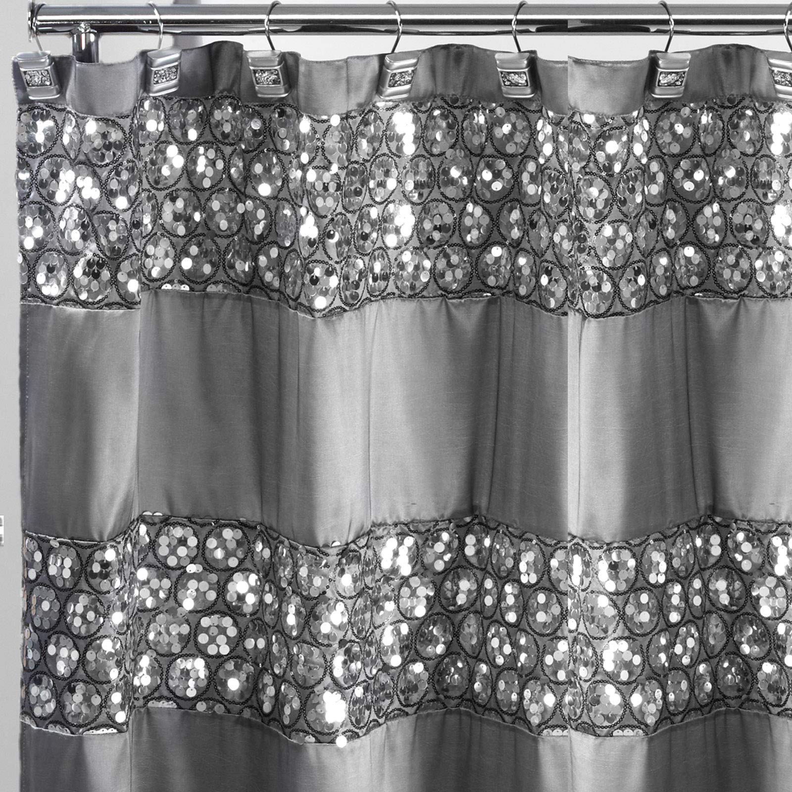 Zahari Home Sinatra Silver Bling Fabric Shower Curtain | 72" x 70"