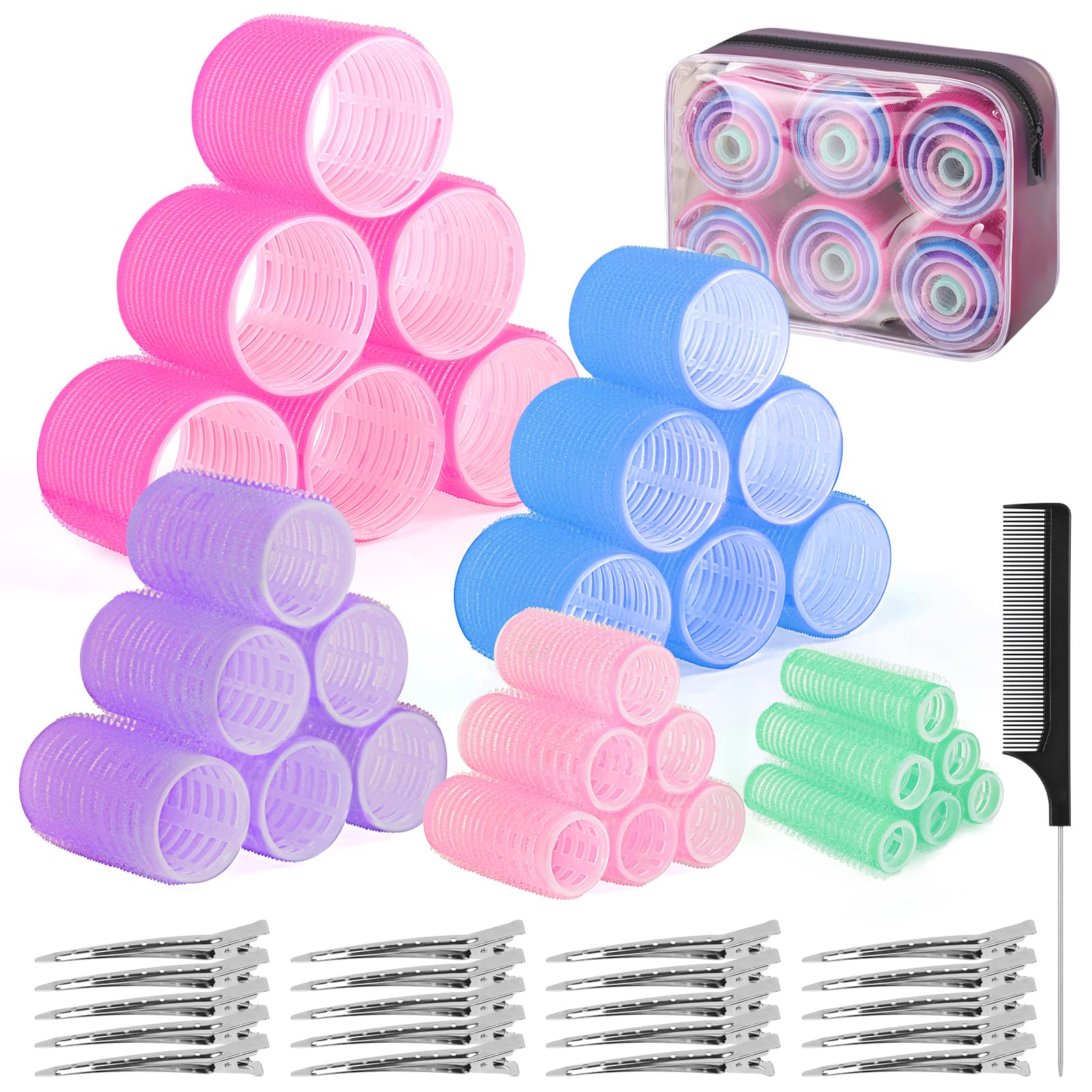 BELICOO 60-Piece Velcro Hair Rollers Set with Clips for All Hair Types