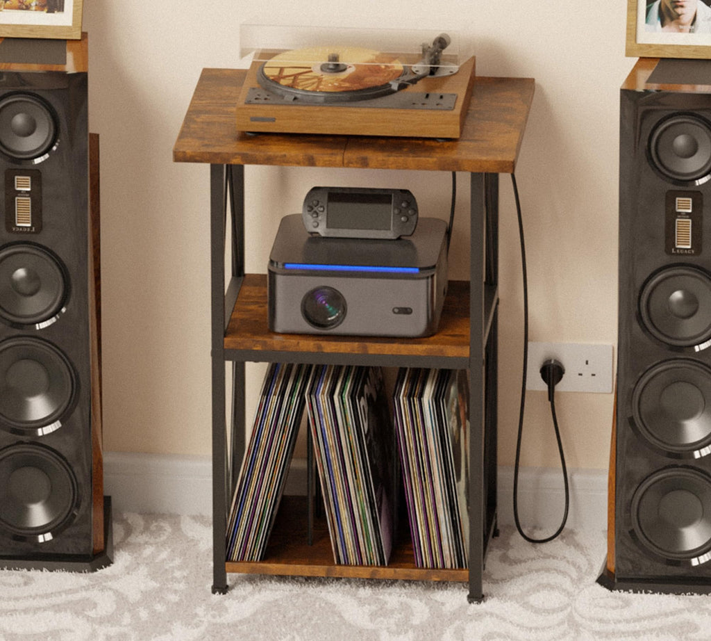 HFHOME 2025 Upgraded Extended Tabletop Record Player Stand with Charging Station, 3 Tier End Table with Vinyl Record Storage - image 2